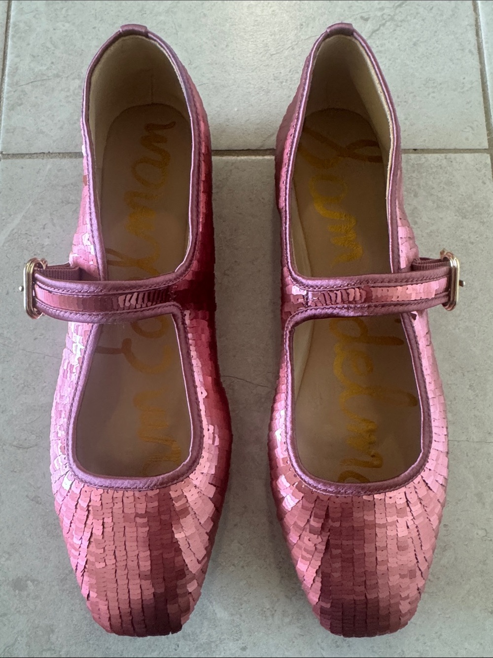 Anthropologie Pink Sequin Mary Jane Flats